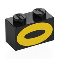 Lego Brick 1 x 2 with Yellow Oval Print / Black