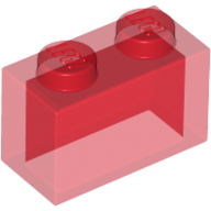 Lego Brick 1 x 2 without Bottom Tube / Trans-Red