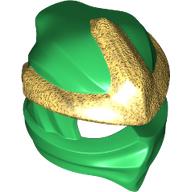 Lego Wrap with Forehead Ridge with Gold 3 Point Emblem, Bow in Back pattern / Green