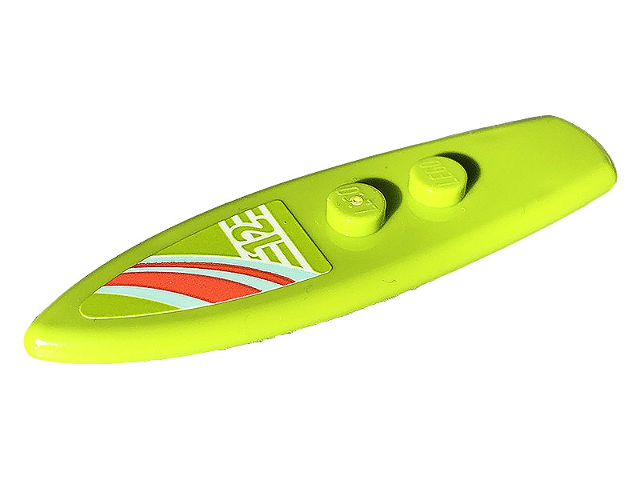 Lego Minifigure, Utensil Surfboard Standard with Number 12 and Coral, Light Aqua and White Stripes Pattern (Sticker) - Set 41697 / Lime