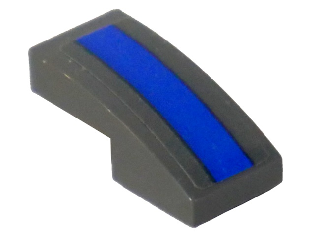 Lego Slope, Curved 2 x 1 x 2/3 with Blue Stripe Pattern (Sticker) - Set 75149 / Dark Bluish Gray