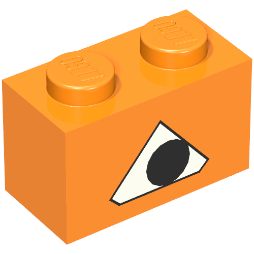 Lego Brick 1 x 2 with Pumpkin Jack O' Lantern Eye Print / Orange