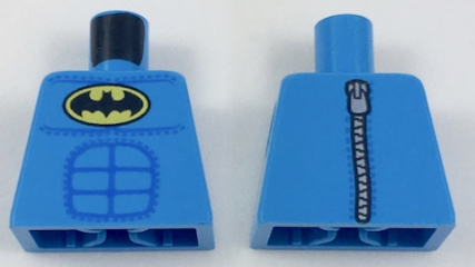 Lego Torso Batman Logo in Yellow Oval Off-center with Blue Stitched Muscle Lines and Zipper on Back Pattern / Dark Azure