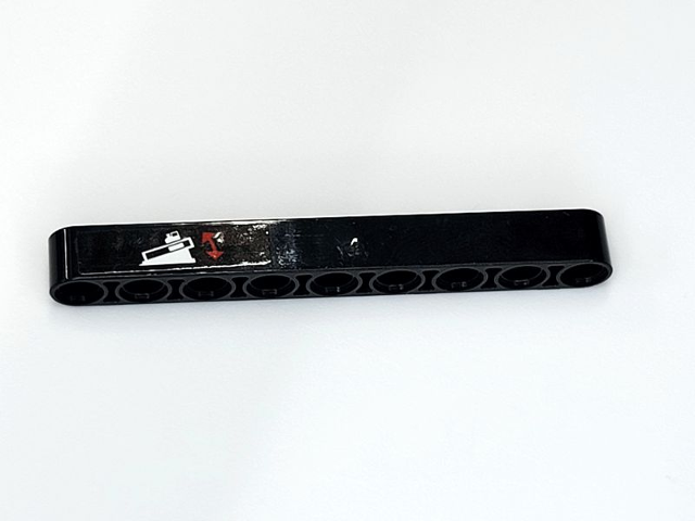 Lego Technic, Liftarm Thick 1 x 9 with Red Curved Double Arrow and White Slope Pattern (Sticker) - Set 42069 / Black