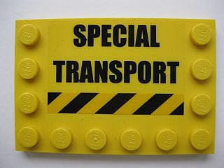 Lego Tile, Modified 4 x 6 with Studs on Edges with 'SPECIAL TRANSPORT' and Black and Yellow Danger Stripes Pattern (Sticker) - Set 7249
