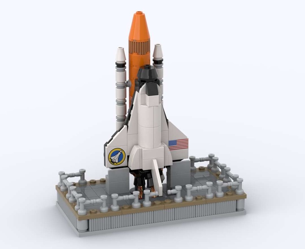 Lego Mini Space Shuttle with Booster Rockets on Launch Pad in 1:400 scale