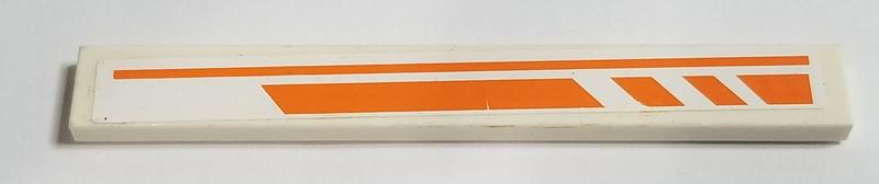 Lego Tile 1 x 8 with Orange Line and Broken Stripe Pattern Model Right Side (Sticker) - Set 7690 / White