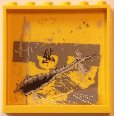 Lego Panel 1 x 6 x 5 with Black Graffiti Tag and Black Damage Pattern (Sticker) - Set 5972 / Yellow