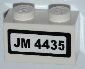 Lego Brick 1 x 2 with 'JM 4435' on White Background Pattern (Sticker) - Set 4435