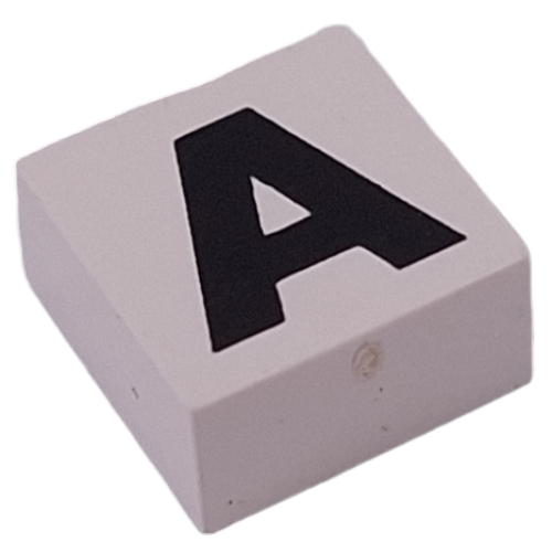 Lego Modulex Tile 2 x 2 with Black 'A' Print, Black Internal Lining, No Dot / Modulex White