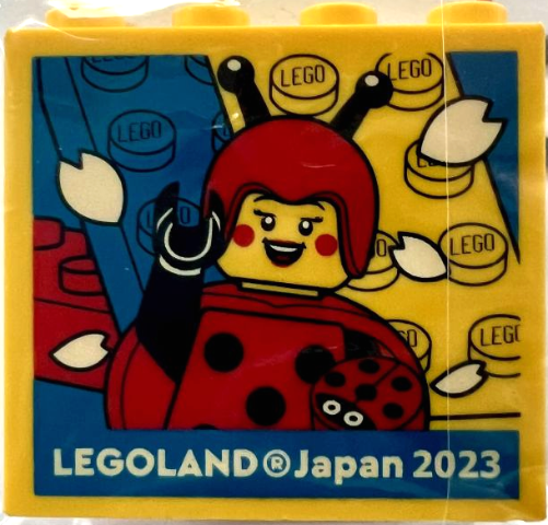 Lego Brick 2 x 4 x 3 with LEGOLAND Japan 2023, Ladybug Girl Minifigure and Blue, Yellow and Red Bricks Pattern