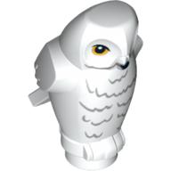 Lego Animal, Bird, Owl Small, Angular Features with Yellow Eyes and Light Bluish Gray Rippled Chest Feathers Print / White