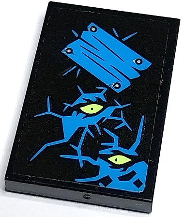Lego Tile 2 x 3 with Dark Azure Cracks, Wooden Board with Nails and Yellowish Green Eyes Pattern (Sticker) - Set 70430