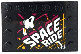Lego Tile, Modified 4 x 6 with Studs on Edges with White Rocket and 'SPACE RIDE' Pattern (Sticker) - Set 60313 / Black