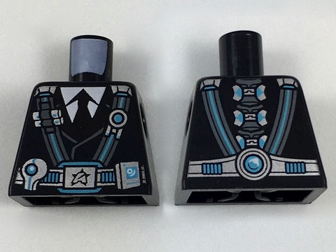 Lego Torso Utility Belt and Straps, Ultra Agents Logo on Buckle, Light Bluish Gray Shirt, Black Tie Pattern (Curtis Bolt) / Black