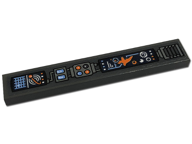 Lego Tile 1 x 6 with Control Panel, Displays, Buttons, and Air Vent Pattern Model Right Side (Sticker) - Set 76193 / Dark Bluish Gray