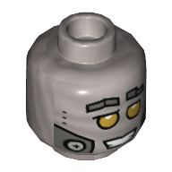 Lego Minifig Head Hiphop Robot, Yellow Eyes, Metal Plates, Open Mouth with Clenched Teeth Print / Flat Silver