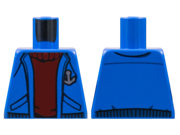 Lego Torso Jacket with Pockets over Dark Red Sweater, Anchor Logo Pattern / Blue