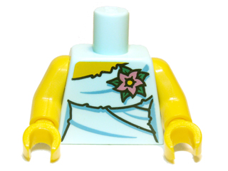 Lego Torso Female Wrapped Dress with Pink Flower Pattern / Yellow Arms / Yellow Hands