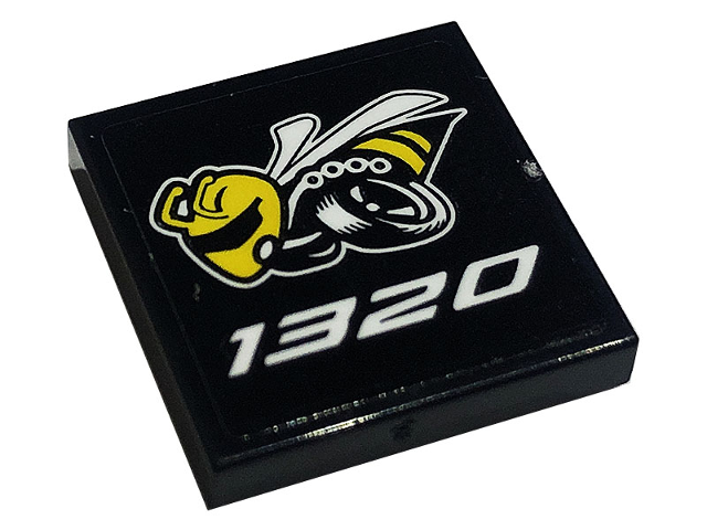 Lego Tile 2 x 2 with Angry Bee and White '1320' Pattern (Sticker) - Set 76904 / Black
