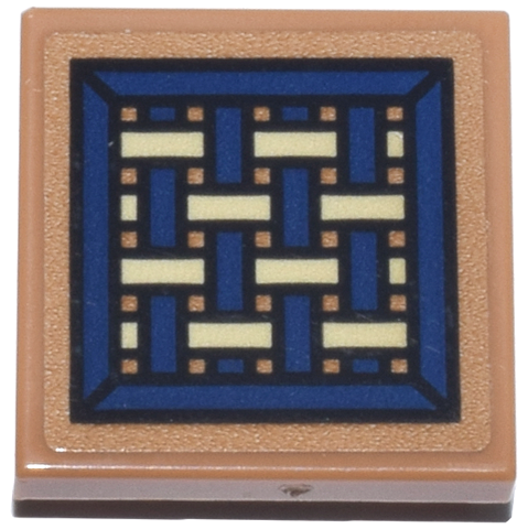 Lego Tile, Modified 2 x 2 Inverted with Woven Seat Cushion with Dark Blue Square, Tan Ractangles Pattern (Sticker) - Set 76784 / Medium Nougat