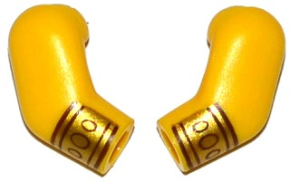 Lego Arm, (Matching Left and Right) Pair with Gold Wristbands with 3 Circles Pattern / Yellow