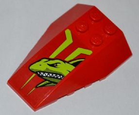 Lego Wedge 6 x 4 Triple Curved with Lime Shark Head Pattern (Sticker) - Set 7967 / Red