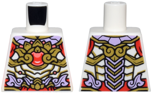 Lego Torso Gold and Lavender Armor Plates and Leaves, Red and Coral Emblem Pattern / White