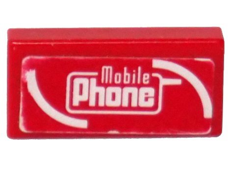 Lego Tile 1 x 2 with White 'Mobile Phone' Pattern (Sticker) - Set 8130 / Red