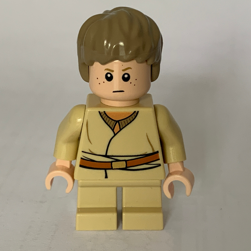 Lego Anakin Skywalker, Child, Dark Tan Hair, White Pupils, Printed Goggles