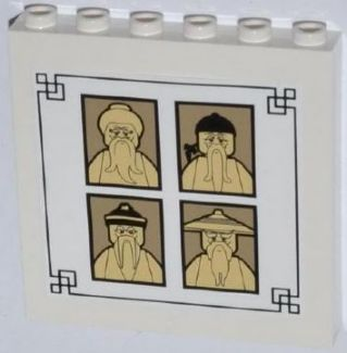 Lego Panel 1 x 6 x 5 with 4 Sensei Portraits Pattern (Sticker) - Set 70505 / White