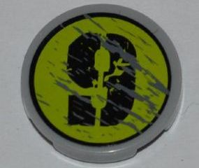 Lego Tile, Round 2 x 2 with Splatters and Black '9' on Lime Backgound Pattern Model Left Side (Sticker) - Set 8708