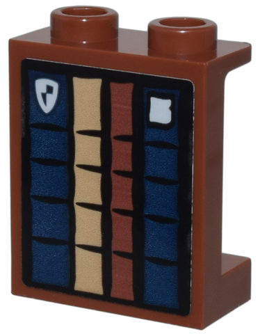 Lego Panel 1 x 2 x 2 with Side Supports - Hollow Studs with Dark Blue, Dark Tan and Reddish Brown Books Pattern (Sticker) - Set 76385