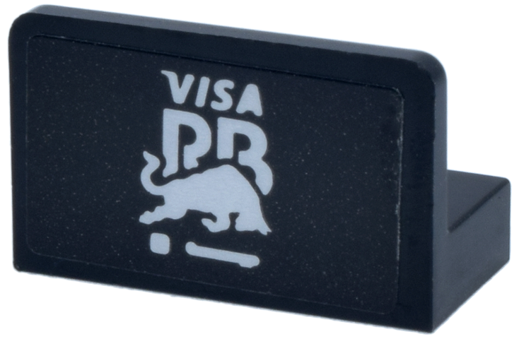 Lego Panel 1 x 2 x 1 with Silver 'VISA RB' and Bull Logo Pattern Model Right Side (Sticker) - Set 77246 / Black