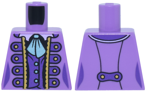 Lego Torso Female Dress Dark Purple and Gold Trim and Buttons and Metallic Light Blue Tie Pattern / Medium Lavender