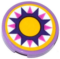 Lego Tile, Round 2 x 2 with Bottom Stud Holder with Cushion with Dark Pink and Dark Purple Star and Yellow Large Dot Pattern (Sticker) - Set 41065