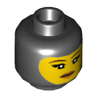 Lego Minifig Head Misako (Koko), Balaclava with Yellow Face, Thin Eyebrows, Eyelashes, White Pupils, Red Lips, Smile Print [Hollow Stud] / Black