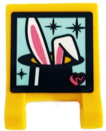 Lego Flag 2 x 2 Square with Flat Edge with Screen with Rabbit Ears in Magicians Hat with Heart and Sparkles Pattern (Sticker) - Set 41429