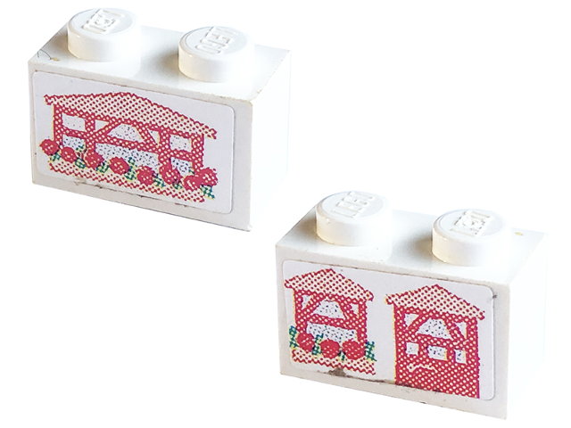 Lego Brick 1 x 2 with Window and Door one side, Window other side Pattern (Stickers) - Set 3243 / White