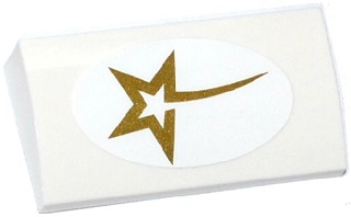 Lego Slope, Curved 2 x 4 x 2/3 with Bottom Tubes with Gold Shooting Star Pattern (Sticker) - Set 41107 / White
