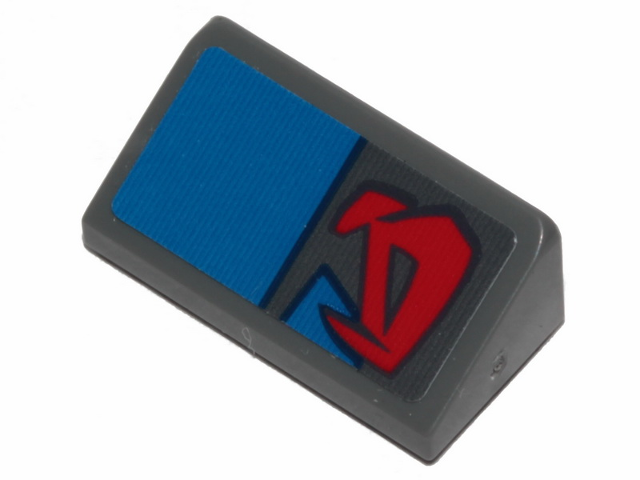 Lego Slope 30 1 x 2 x 2/3 with Red Markings and Blue Rectangle Pattern Model Left Side (Sticker) - Set 75258