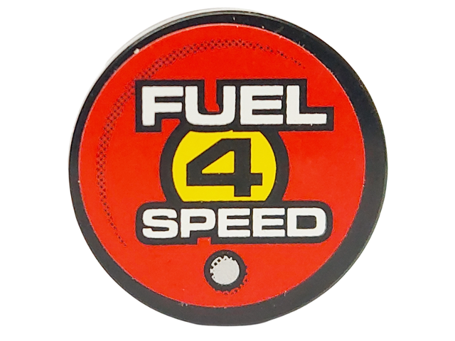 Lego Tile, Round 2 x 2 with 'FUEL 4 SPEED' on Red Background Pattern (Sticker) - Set 8126