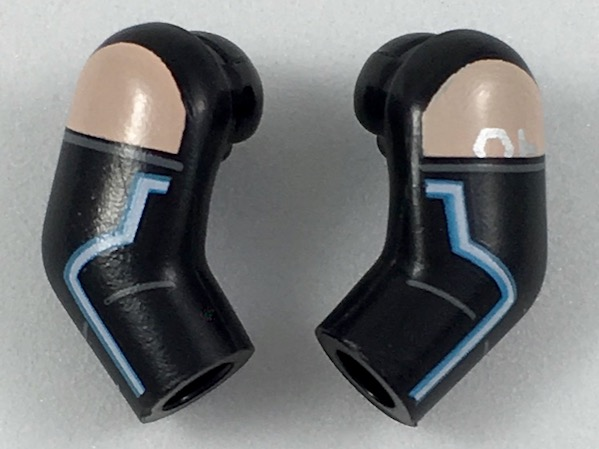 Lego Arm, (Matching Left and Right) Pair with Light Nougat Shoulder and Blue Line Pattern / Black