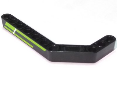 Lego Technic, Liftarm, Modified Bent Thick 1 x 11.5 Double with Lime Stripes and White Line Pattern Model Right Side (Sticker) - Set 42021 / Black
