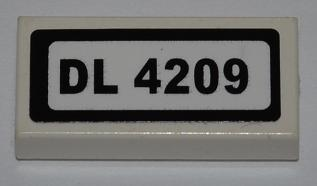 Lego Tile 1 x 2 with 'DL 4209' Pattern (Sticker) - Set 4209 / White