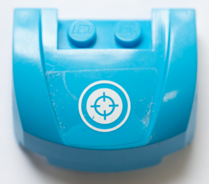 Lego Vehicle, Mudguard 3 x 4 x 1 2/3 Curved Front with White Targeting Reticle Pattern (Sticker) - Set 70703 / Dark Azure