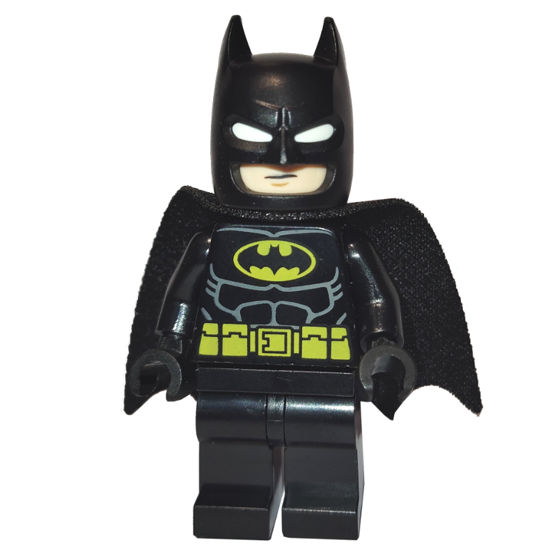 Lego Batman, Black Suit, Black Cape and Cowl, Yellow Batman Logo, White Eyes (37157 Cape), Angry