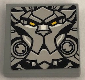 Lego Tile 2 x 2 with Lion Head, Yellow Eyes and Silver Armor Plates Pattern (Sticker) - Set 75973