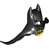 Lego Mask, Batman Cowl with Cape, Yellow Batman Logo with 1 Center Bottom Points print / Black