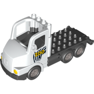 Lego Duplo Truck Large Cab with Black 4 x 8 Flatbed Plate and Zoo Print / White